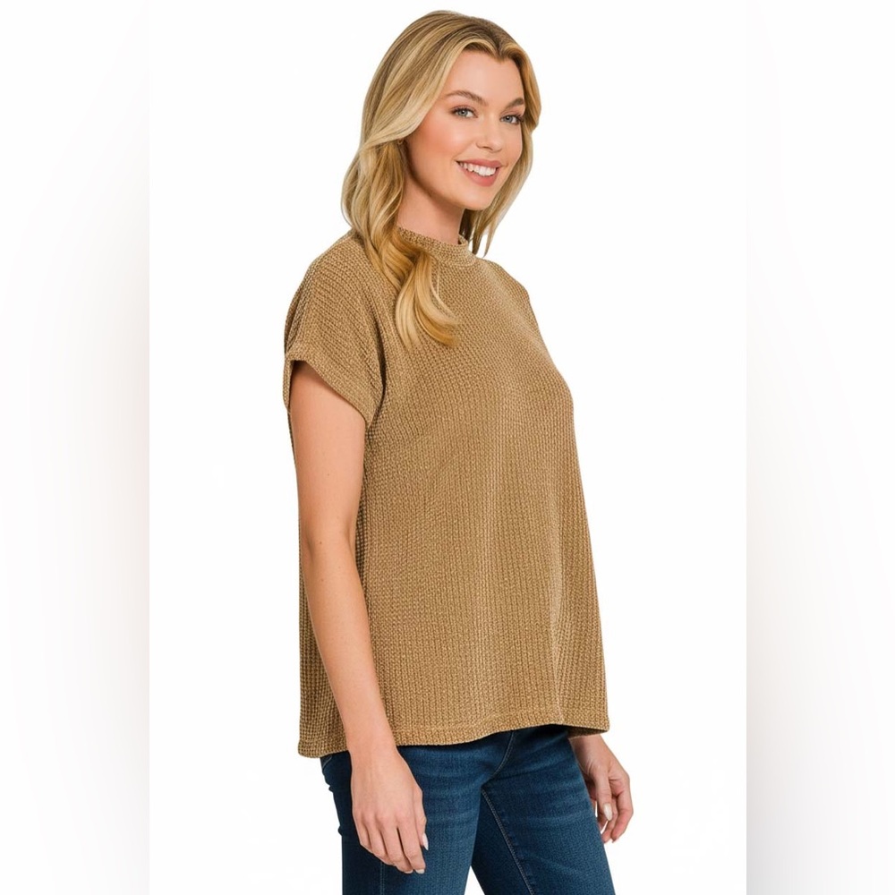 Zenana Chenille Waffle Cap Sleeve Sweater - Picture 2 of 4
